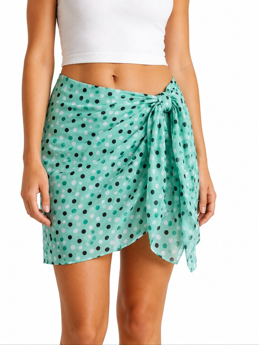 Mint Green Polka Dot Sarong‎ Wrap Skirt Swim Cover Up Tie Waist Size 16